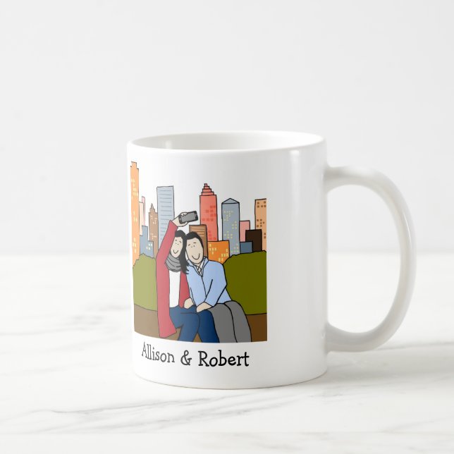Couple som tar muggen för selfie-personligtecknad kaffemugg (Höger)
