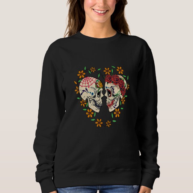 Couple Sugar Skull Day Of The Dead Festival Costum T Shirt (Framsida)