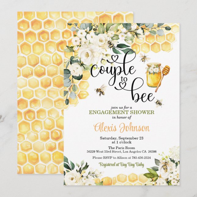 Couple to Bee Engagement Shower Invitation Inbjudningar (Fram/baksida)
