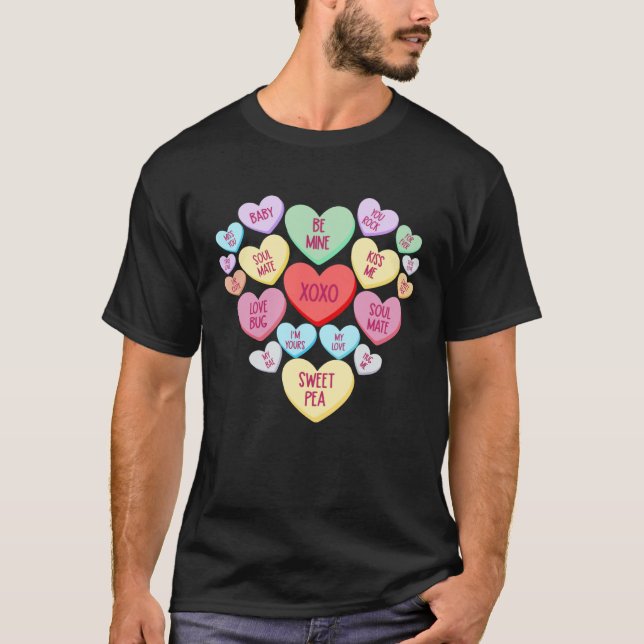 Couple Valentine s Day Heart Candy Conversation T Shirt (Framsida)