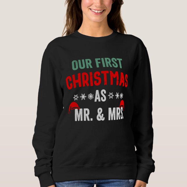 Couple Wife Husband Our First Christmas As Mr & Mr T Shirt (Framsida)