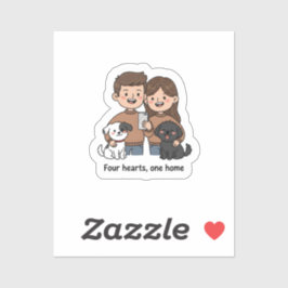 Couple with Pets – Four Hearts One Home Design Klistermärken