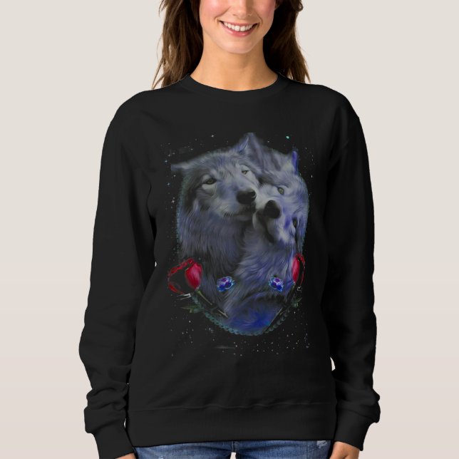Couple Wolf - Rose Flower T Shirt (Framsida)