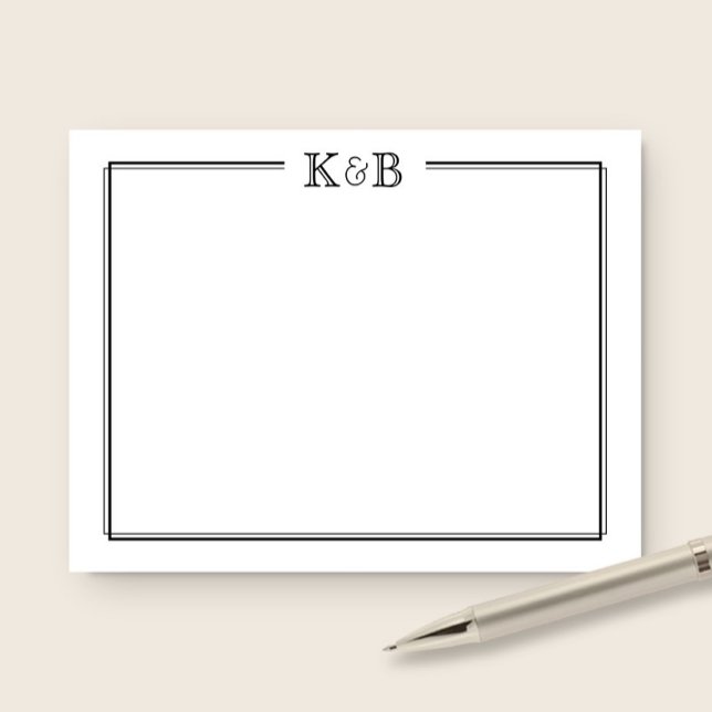 Couple's Initials Newlyweds Monogram Black White Anteckningskort (Skapare uppladdad)