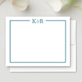Couple's Initials Newlyweds Monogram Blue Anteckningskort