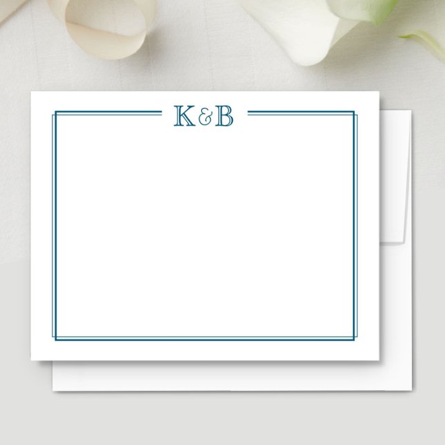 Couple's Initials Newlyweds Monogram Blue Anteckningskort (Skapare uppladdad)
