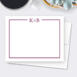 Couple's Initials Newlyweds Monogram Wine Maroon Anteckningskort