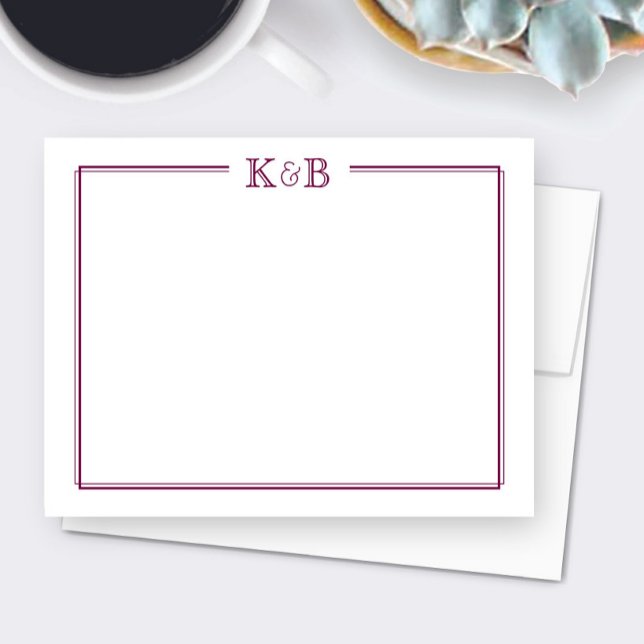 Couple's Initials Newlyweds Monogram Wine Maroon Anteckningskort (Skapare uppladdad)