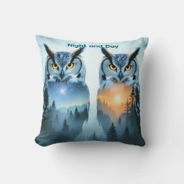Couple's Owl Night and Day Throw Pillow Kudde