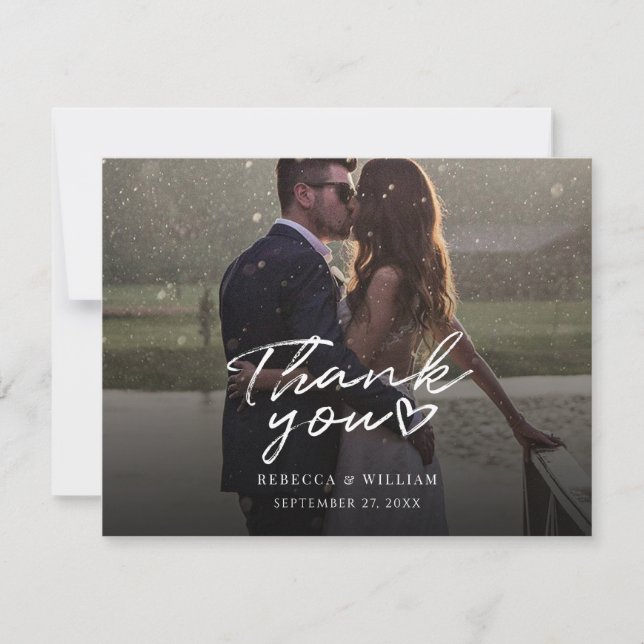 Couples Photo Hand-Lettered Wedding Thank You Tack Kort (Framsida)
