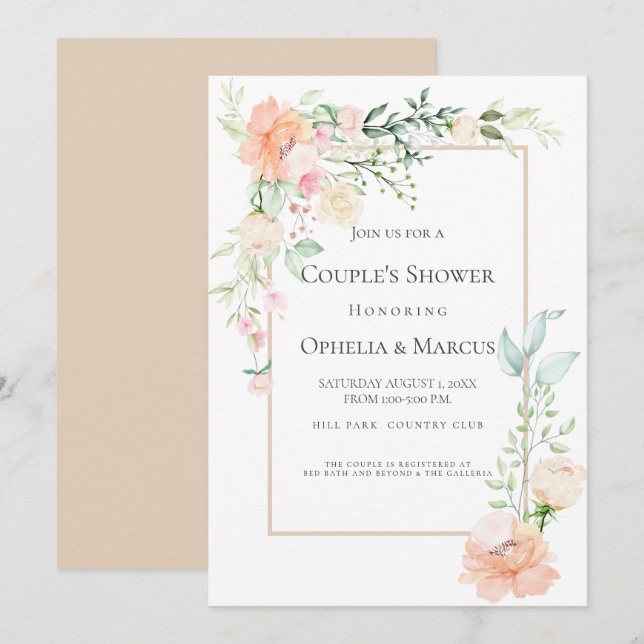 COUPLE'S SHOWER | Delikat Vår Blommigt Bouquet Inbjudningar (Fram/baksida)
