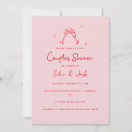 Couples shower modern pink red elegant handwritten inbjudningar