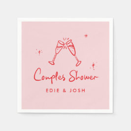 Couples shower modern pink red elegant handwritten pappersservett