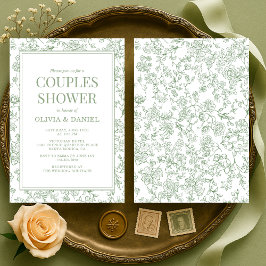 Couples Shower Sage Green Vintage French Floral  Inbjudningar
