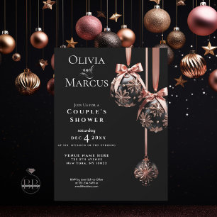 COUPLE's Shower VinterRosa och Onyx Baubles Inbjudningar
