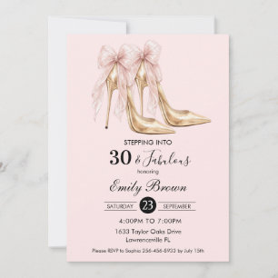 Couquette Blush Bow Mode Högt Klack 30-årsfirande Inbjudningar