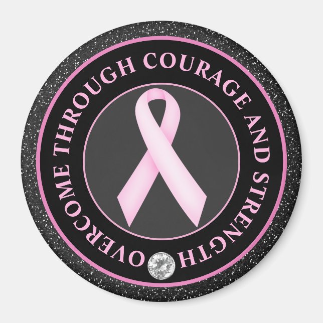 Courage and Strength – Pink Ribbon Awareness Magnet (Framsidan)
