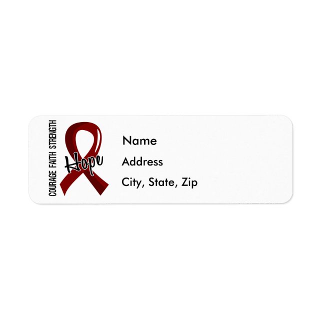 Courage Faith Hope 5 Brain Aneurysm Returadress Etikett (Framsidan)
