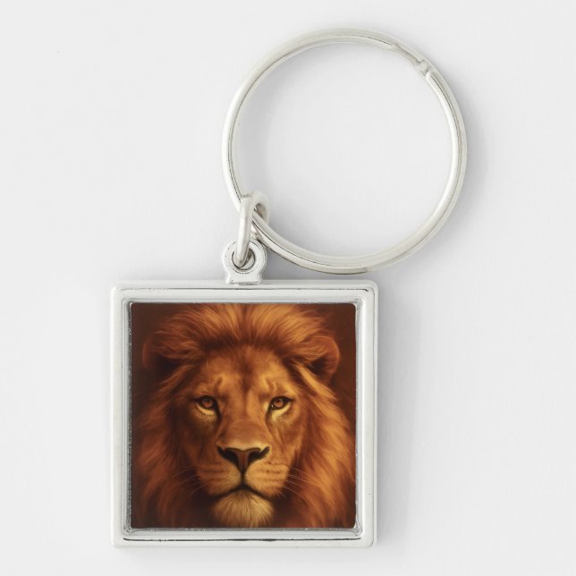 Courage & Faith Lion keychain Fyrkantig Silverfärgad Nyckelring (Framsidan)