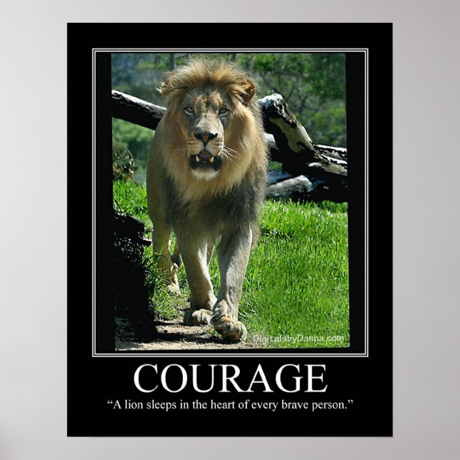 COURAGE Large Gloss Poster - Lejon (Motivering) (Framsidan)