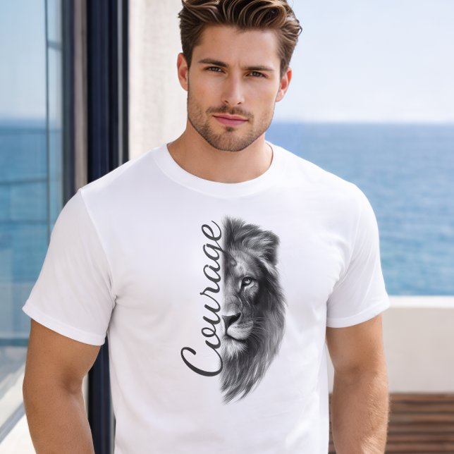 Courage Lion Artistic Minimal T-shirt - (Skapare uppladdad)