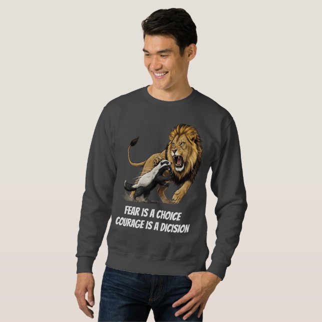 Courage Lion T-Shirt – Fearless Mindset Lång Ärmad Tröja (Hel framsida)