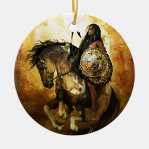 Courage Native American Warrior Julgransprydnad Keramik