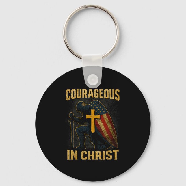Courageous In Christ Knight Cross Patriotic Usa Fl Nyckelring (Framsida)