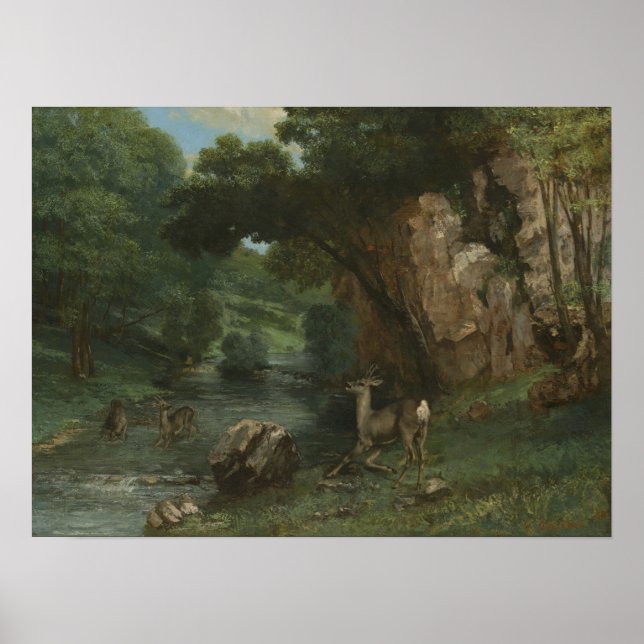 Courbet - Roe Hjort at a Stream Poster (Framsidan)