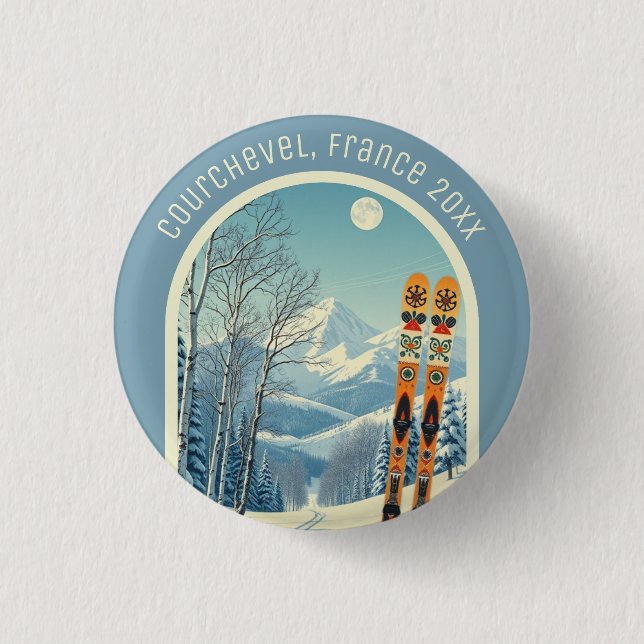 Courchevel Frankrike ski helgdag souvenir Knapp (Framsida)