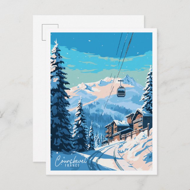 Courchevel Frankrike vintage resor illustration Vykort (Fram/baksida)