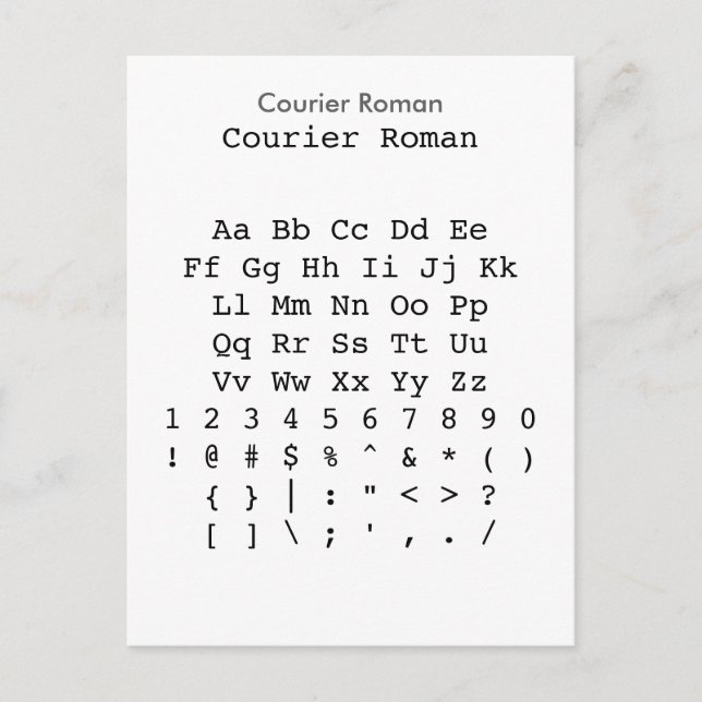 Courier Roman - Zazzle Font Sampler Lakan Vykort (Framsida)