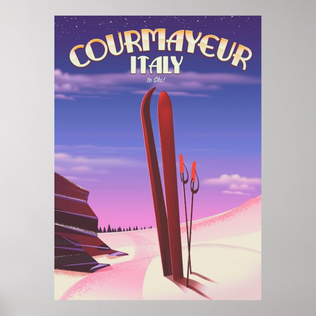 Courmayeur italiensk skidposter poster (Framsidan)