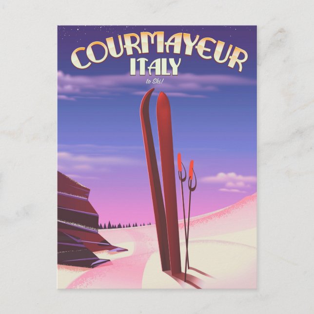 Courmayeur italienskskskidor poster vykort (Framsida)