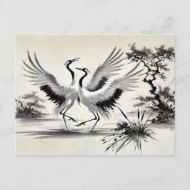 Courship Dance of Two Cranes in Marsh Chinese Vykort
