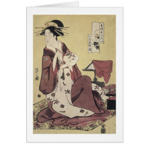 Courtesan Hinaziru, Eishi, 1790-talet Hälsningskort