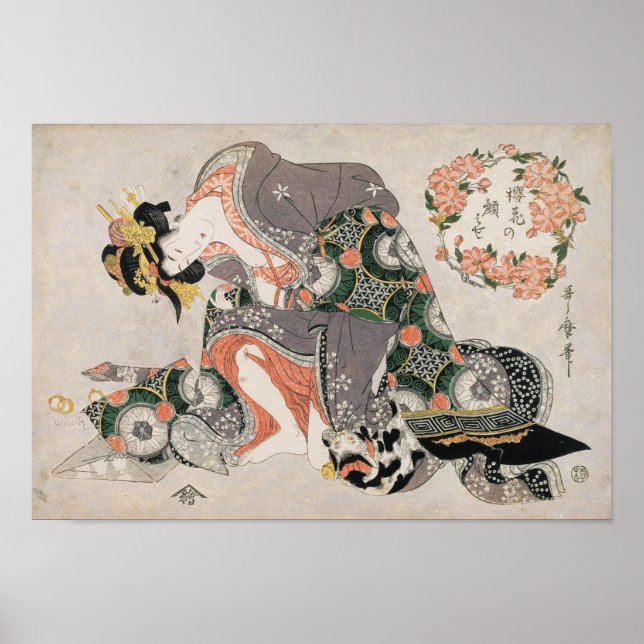 Courtesan med katt Kitagawa Utamaro geisha Poster (Framsidan)