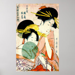 Courtesans Hinatsuru och Hinamatsu 1798 Poster