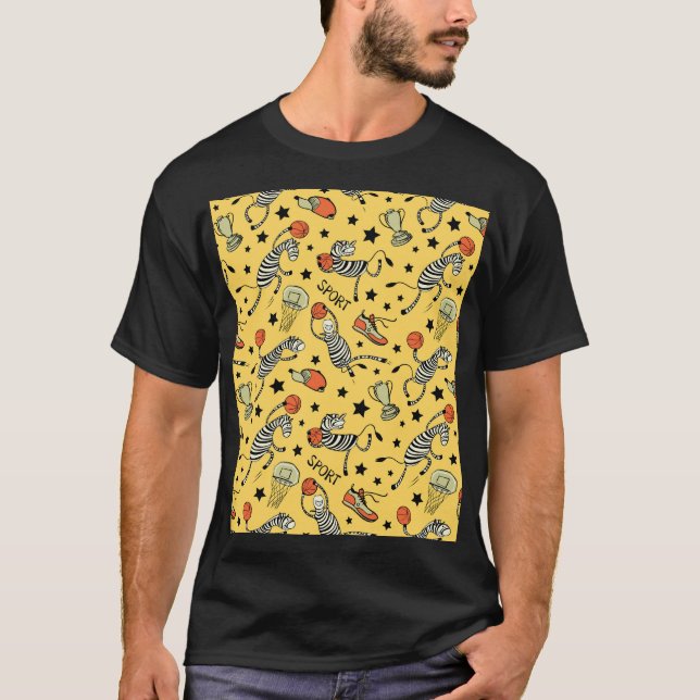 Courtside Doodles: Zebra Basketball Fantasia T Shirt (Framsida)