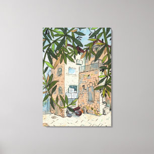 Courtyard i Haifa Israel Cityscape Collage Sketch Canvastryck