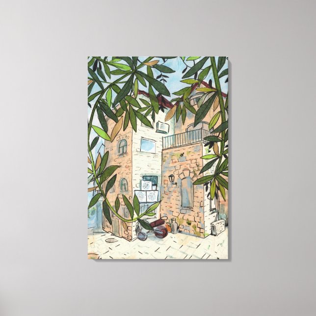 Courtyard i Haifa Israel Cityscape Collage Sketch Canvastryck (Framsida)