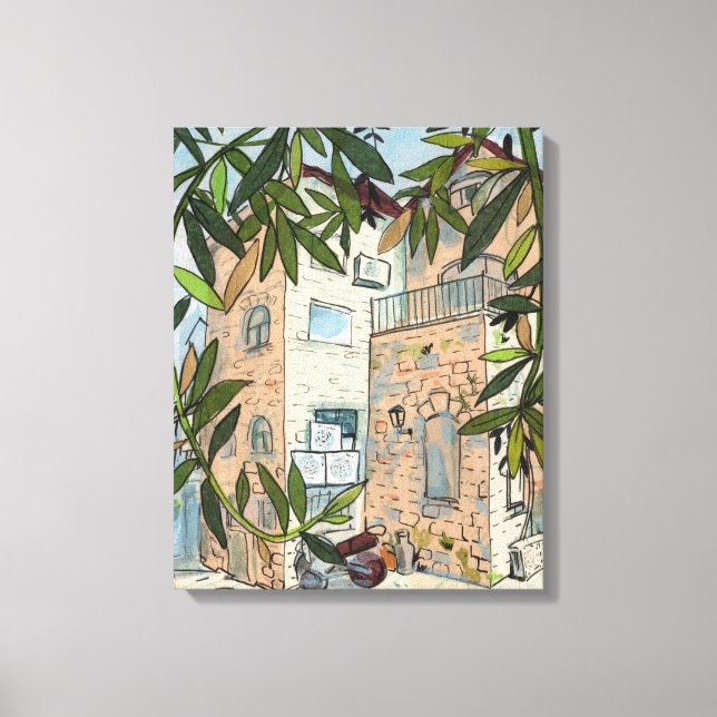 Courtyard i Haifa Israel Cityscape Collage Sketch Canvastryck (Framsida)