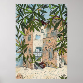 Courtyard i Haifa Israel Cityscape Collage Sketch Poster