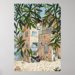 Courtyard i Haifa Israel Cityscape Collage Sketch Poster