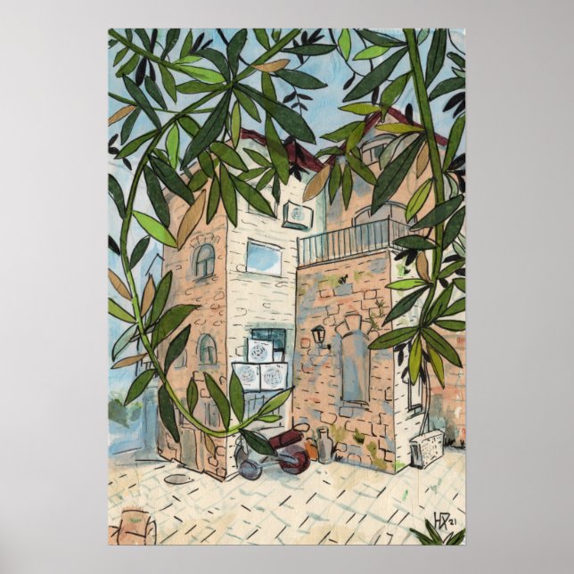 Courtyard i Haifa Israel Cityscape Collage Sketch Poster (Framsidan)