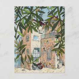 Courtyard i Haifa Israel Cityscape Collage Sketch Vykort