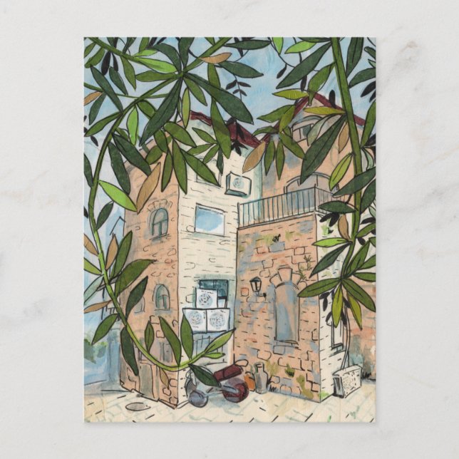 Courtyard i Haifa Israel Cityscape Collage Sketch Vykort (Framsida)