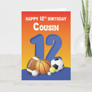 Cousin Boy 12:e Birthday Sports Bollar Kort