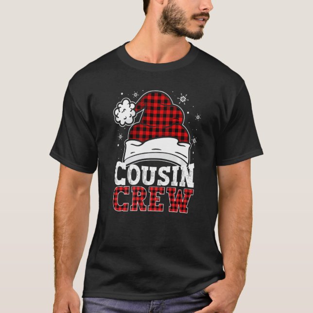 Cousin Crew Buffalo Red Plaid Santa Hat Christmas  T Shirt (Framsida)