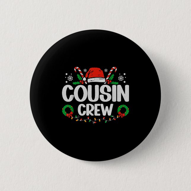 Cousin Crew Christmas Lights Family Matching Pajam Knapp (Framsida)